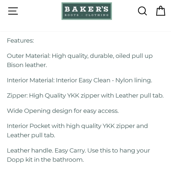 Bison leather travel kit, from BAKER'S Boots and Clothing - Picture 10 of 13